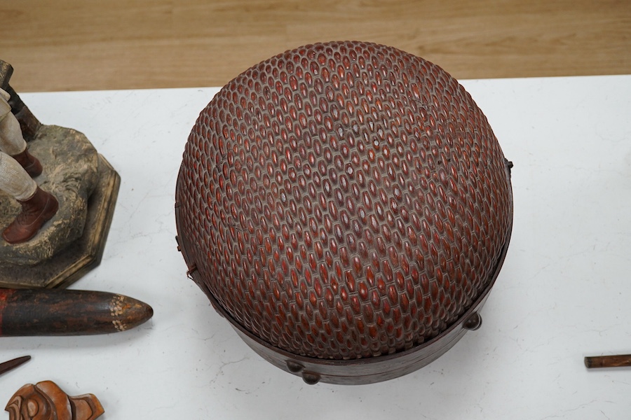 A Chinese circular red stained food box, 35.5cm diameter. Condition - good